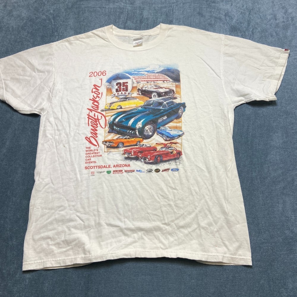 Anvil Barrett Jackson 35 Years T Shirt Mens XL White Cotton Graphic Casual Tee